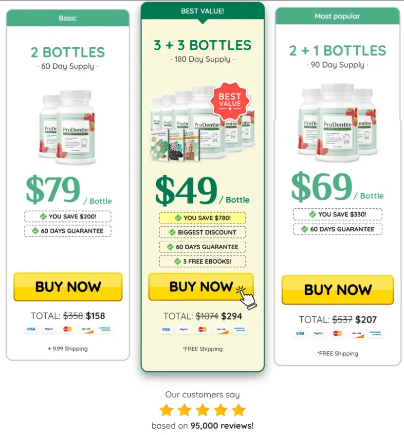 Best value discount package featuring six bottles of oral probiotics with free shipping and complimentary bonuses.